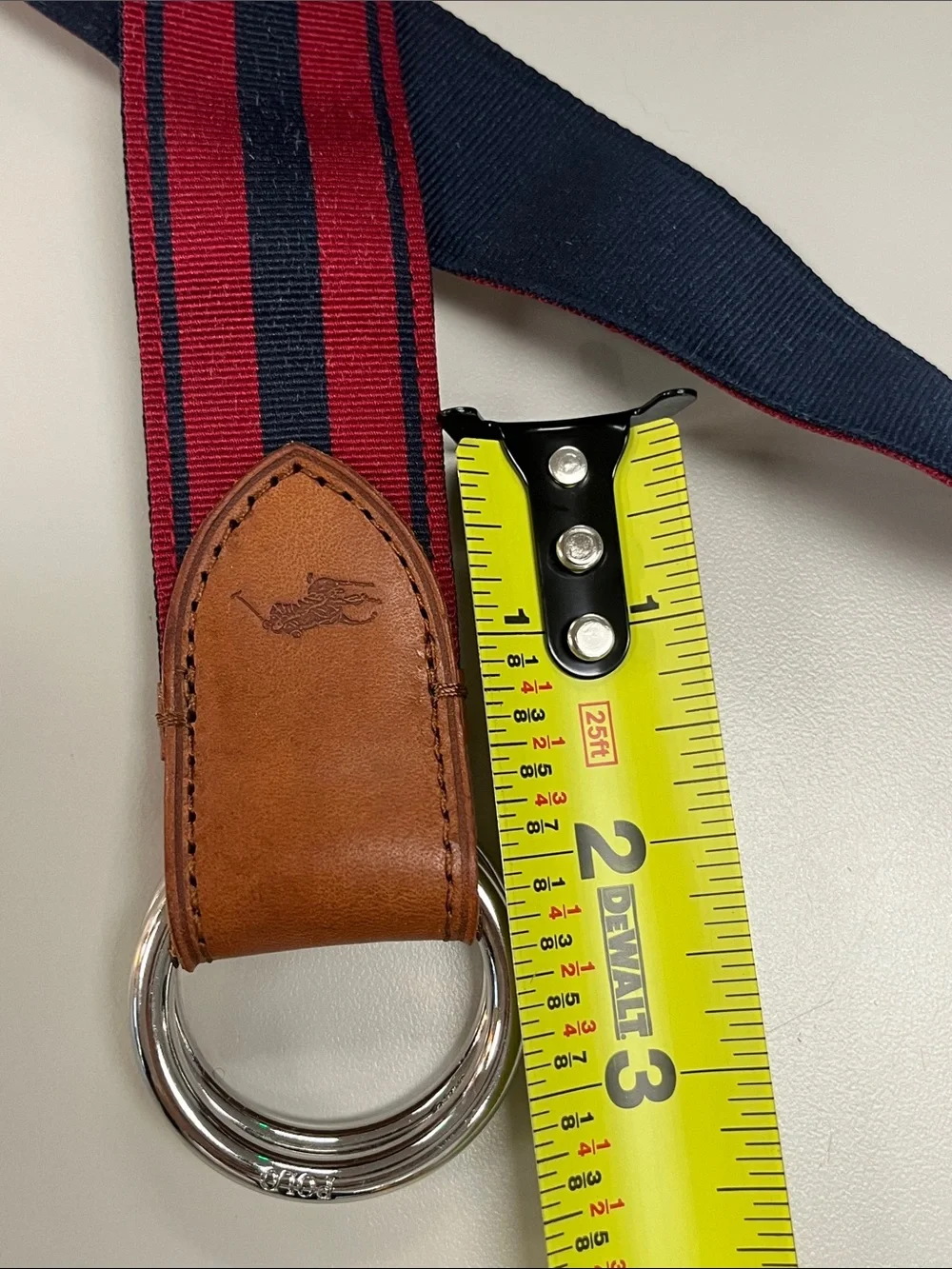 Polo Ralph Lauren Red & Navy Striped Fabric Belt w/ Leather Tab reversible